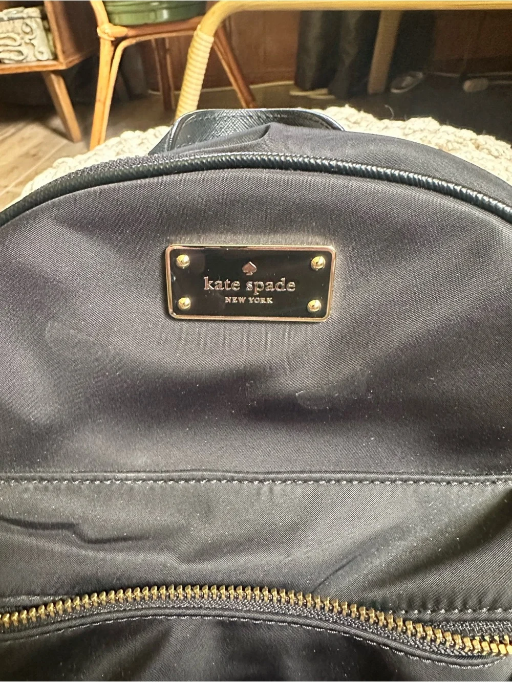 kate spade black nylon mini backpack with gold-tone hardware